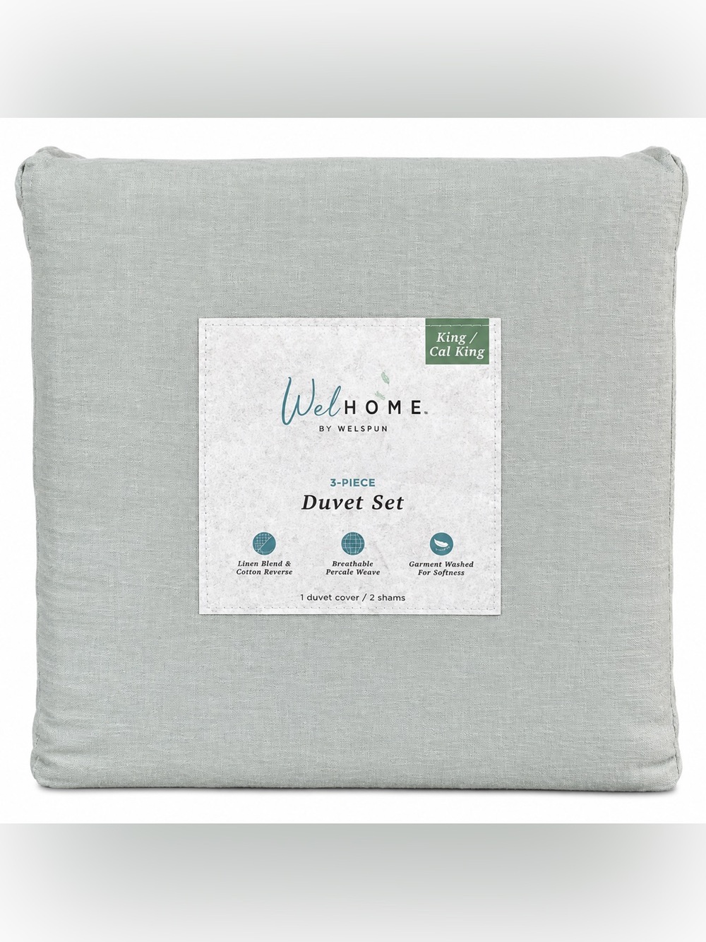 WelHome Welspun King Cal King Sage Linen Cotton 3PC Duvet Set
